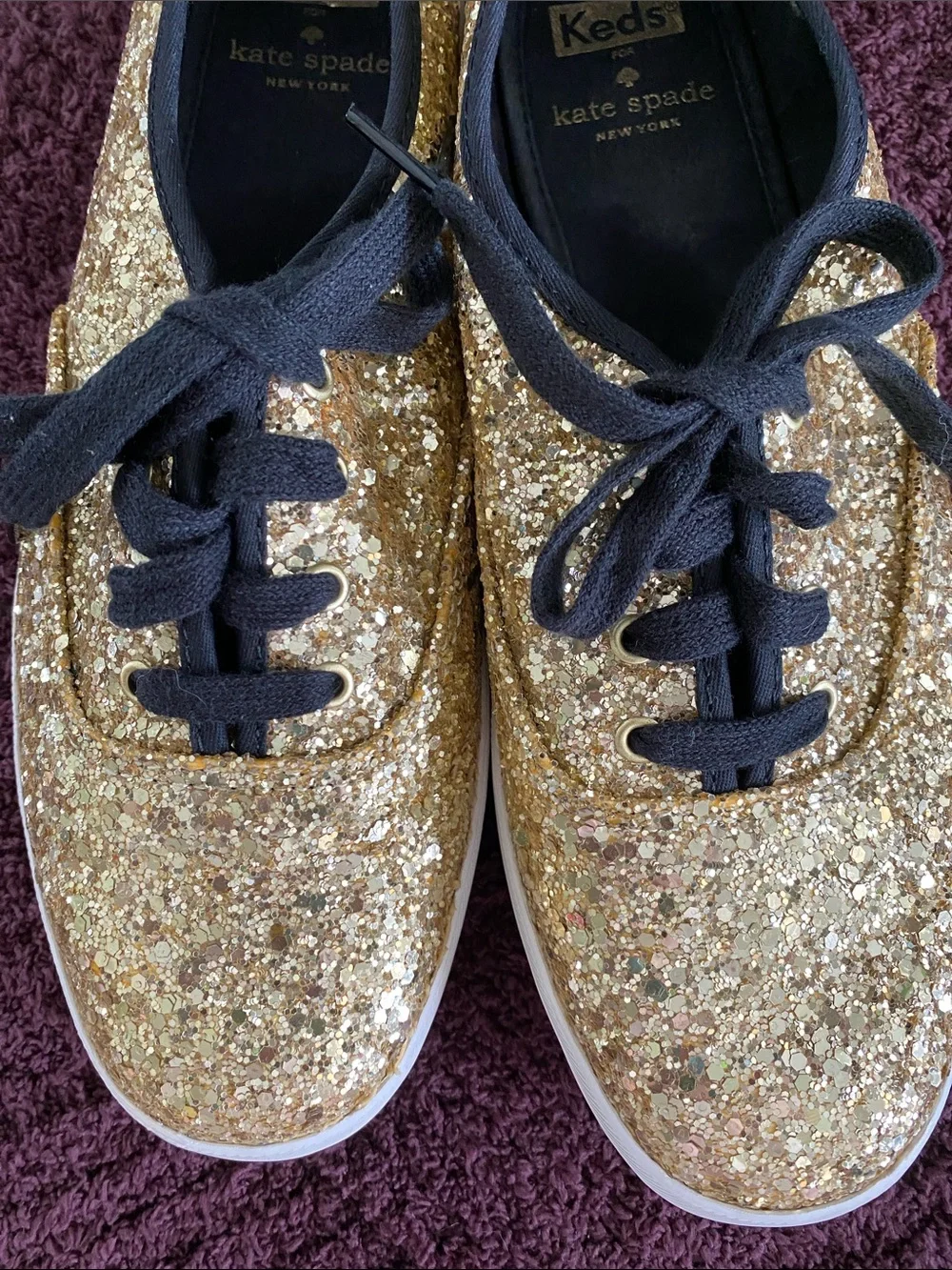 KEDS kate spade Gold Glitter Lace-Up Sneakers with Black Trim